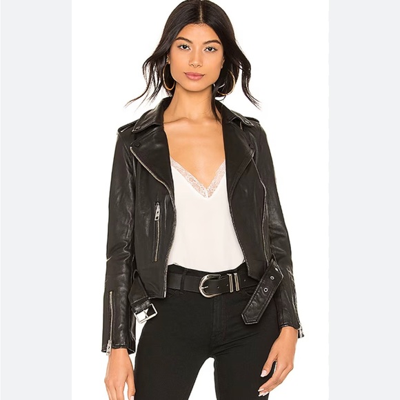 Allsaints Balfern Leather Biker Jacket in Black size small, US 4 - Picture 3 of 6